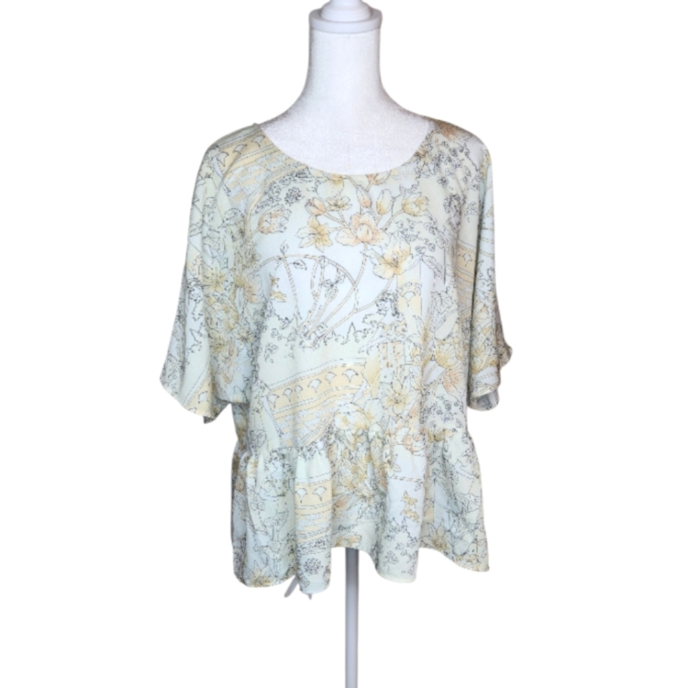 Wilfred Macee Peplum Floral Ladies Top Dolman Short Sleeve Size Large